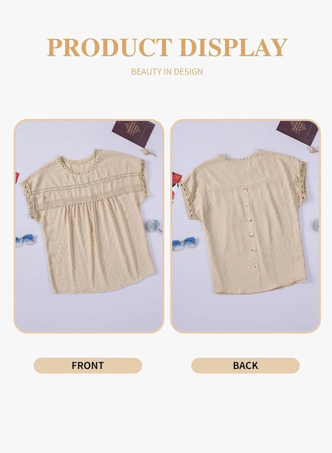 Eytino Women Plus Size Tops Crewneck Short Sleeve Lace Crochet Loose Casual Summer Blouses Shirts(1X-5X)