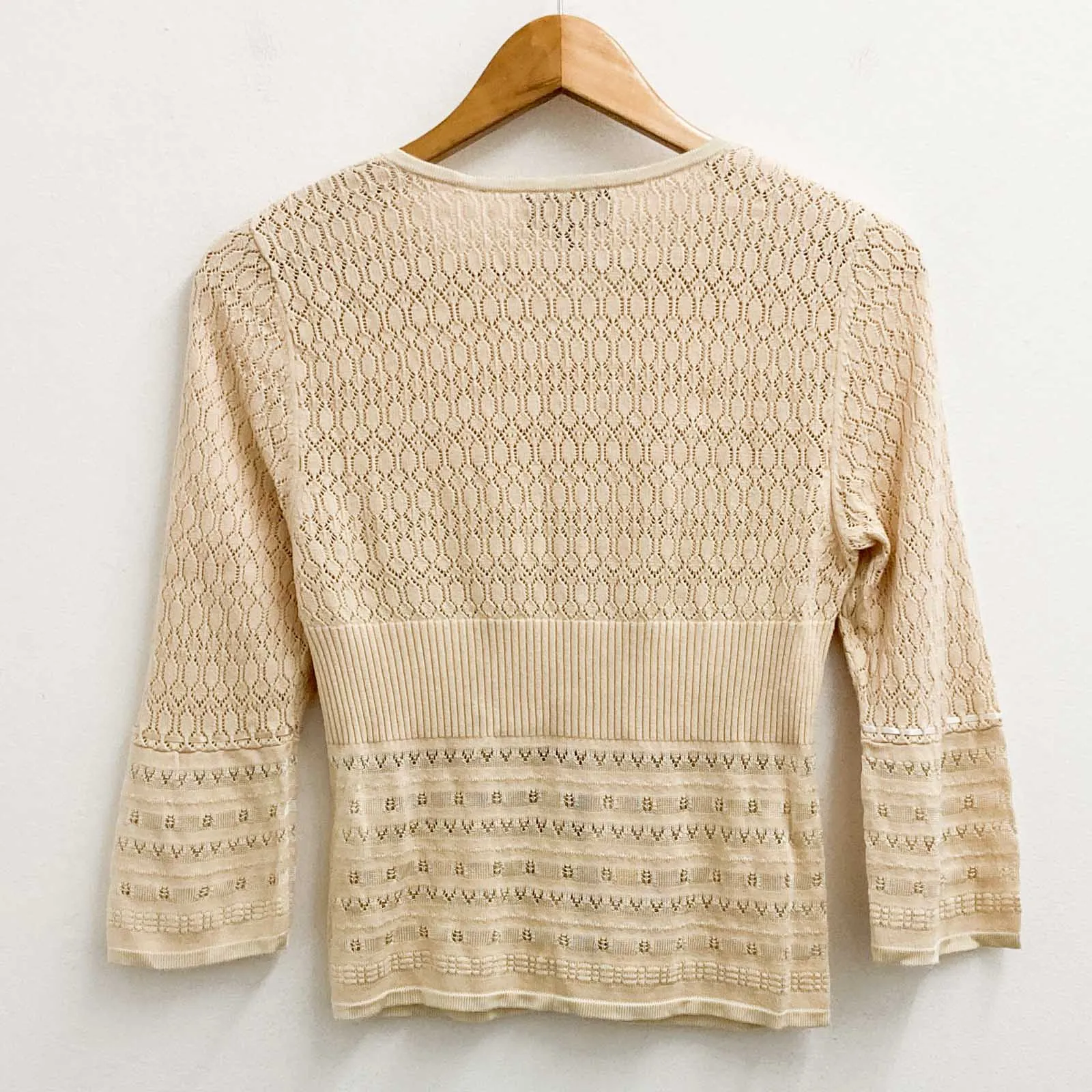 Fenn Wright Manson Cardigan Size 8 Beige Cotton Blend 3/4 Sleeve