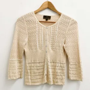 Fenn Wright Manson Cardigan Size 8 Beige Cotton Blend 3/4 Sleeve