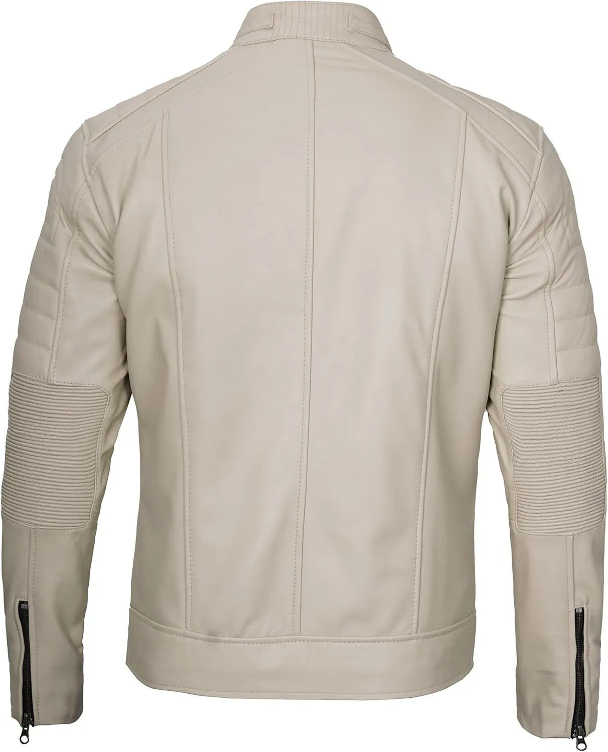 fjackets Cafe Racer Leather Jacket Men - Real Lambskin Natural Grain Leather Moto Style Jackets For Mens