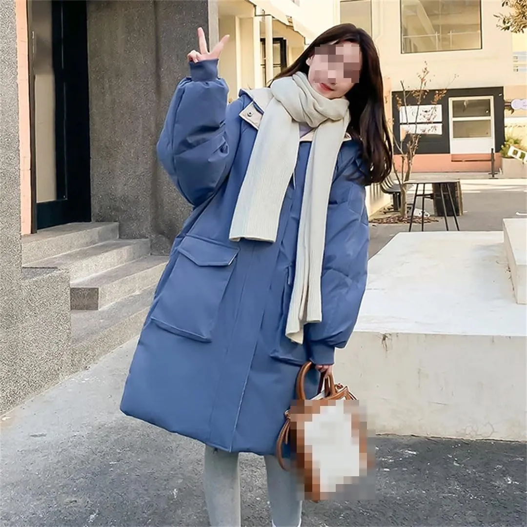 Fjnbbiot Hooded Loose Causal Puffer Outwear Thick Female Padded Jacket Winter Fashion Long Cotton Parker Coats