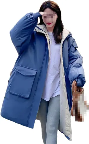 Fjnbbiot Hooded Loose Causal Puffer Outwear Thick Female Padded Jacket Winter Fashion Long Cotton Parker Coats