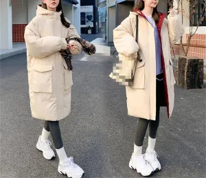 Fjnbbiot Hooded Loose Causal Puffer Outwear Thick Female Padded Jacket Winter Fashion Long Cotton Parker Coats