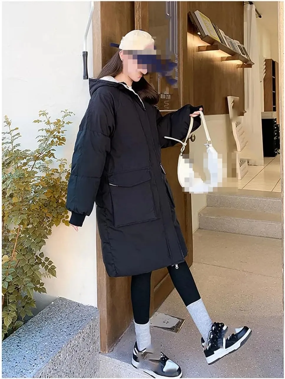 Fjnbbiot Hooded Loose Causal Puffer Outwear Thick Female Padded Jacket Winter Fashion Long Cotton Parker Coats