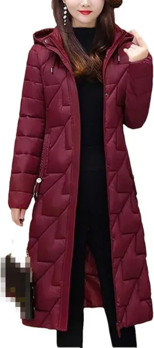 Fjnbbiot Women's Winter Cold Coats Long Parkas Warm Down Basic Jacket Fashion Cotton Padded Outwear Hooded Windproof Overcoat