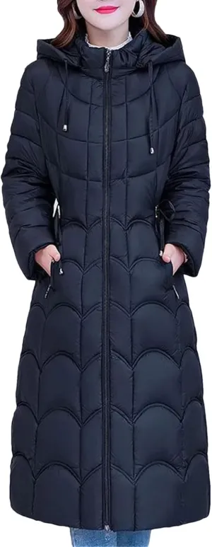 Fjnbbiot Women's Winter Jacket Casual Slim Hooded Long Parkas Lightweight Warm Fashion Cotton Padded Winter Coats