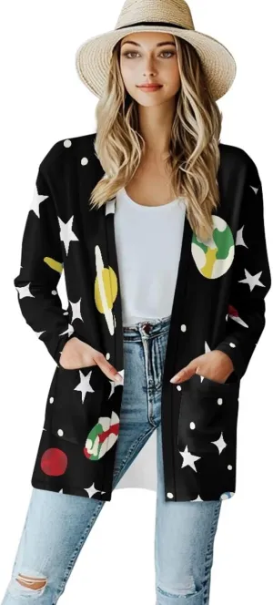 Forchrinse Christmas Santa Claus Cardigan for Women Causal Long Sleeve Open Front Cardigans Ugly Christmas Cardigan Sweater
