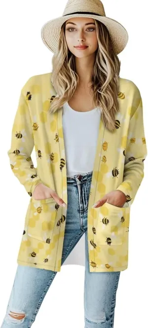 Forchrinse Red Ladybug Cardigan for Women Causal Long Sleeve Open Front Cardigans Sweater Fashion 2024 Fall Coat with Pockets