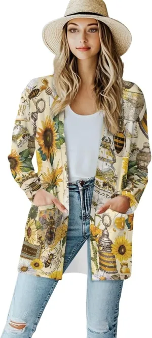 Forchrinse Red Ladybug Cardigan for Women Causal Long Sleeve Open Front Cardigans Sweater Fashion 2024 Fall Coat with Pockets