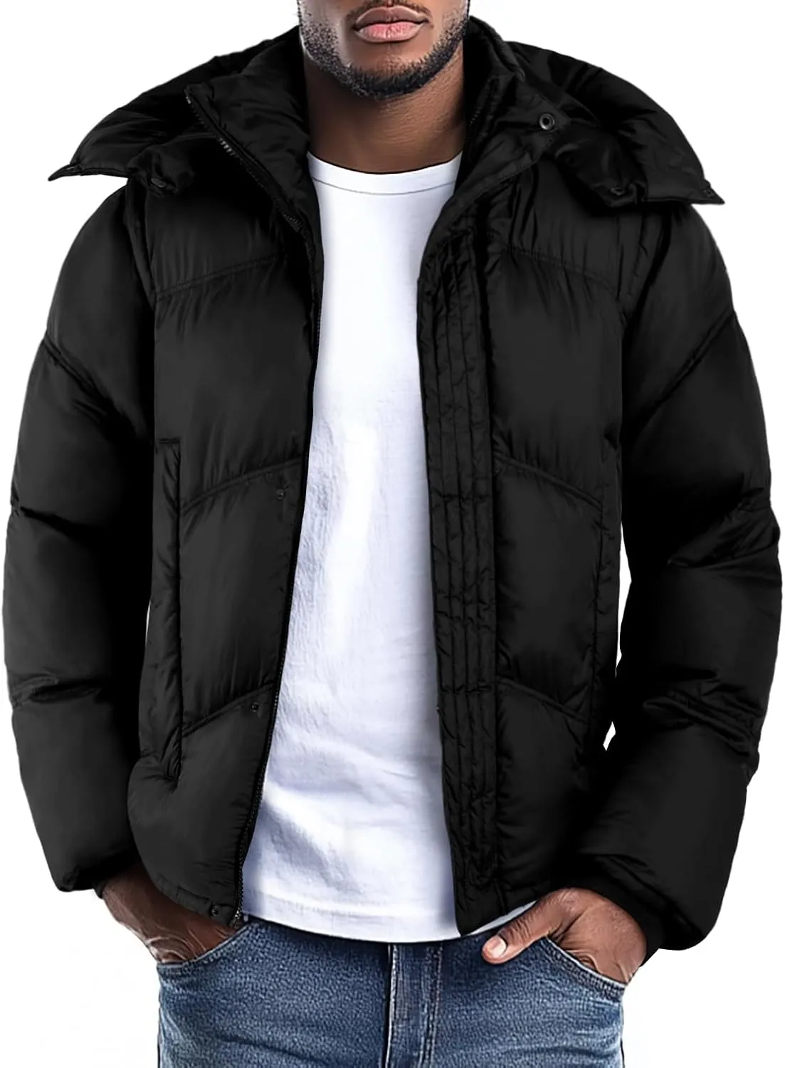 GINGTTO Men's Insulated Puffer Jackets with Detatchable Sleeves & Hood, Thermal Waterproof Coats for Men