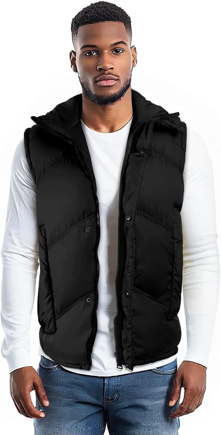 GINGTTO Men's Insulated Puffer Jackets with Detatchable Sleeves & Hood, Thermal Waterproof Coats for Men
