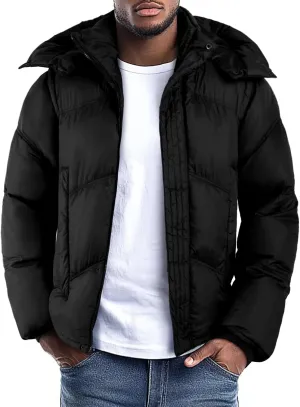 GINGTTO Men's Insulated Puffer Jackets with Detatchable Sleeves & Hood, Thermal Waterproof Coats for Men