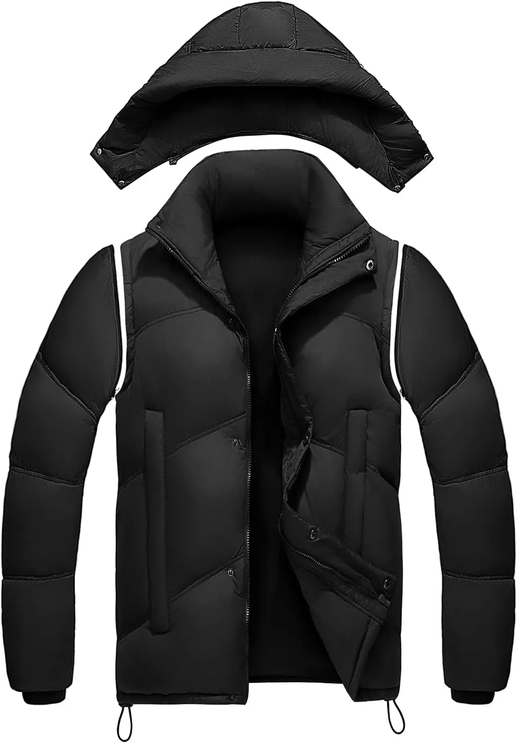 GINGTTO Men's Insulated Puffer Jackets with Detatchable Sleeves & Hood, Thermal Waterproof Coats for Men