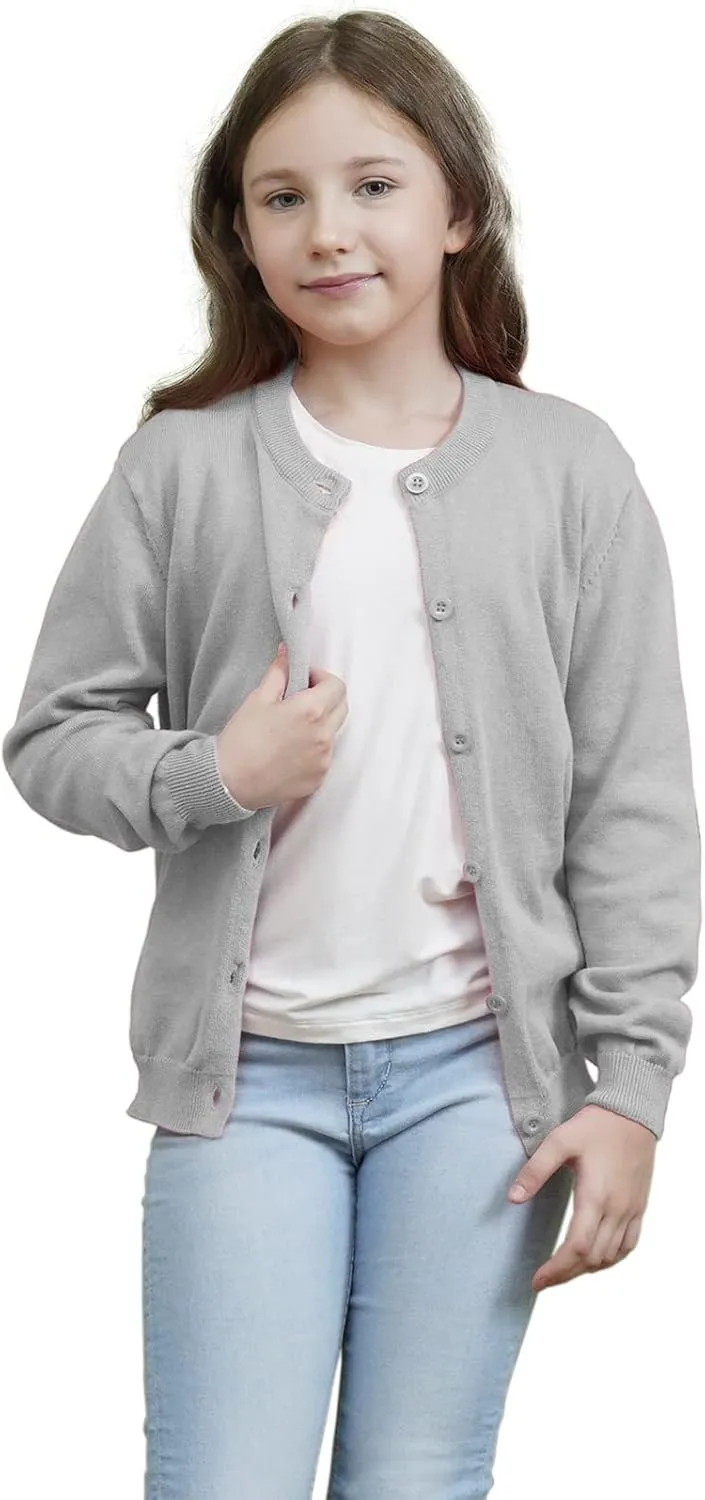 Girls Cardigan Sweaters School Uniforms Cotton Crew Neck Knit Sweater, 6 Months-14 Years