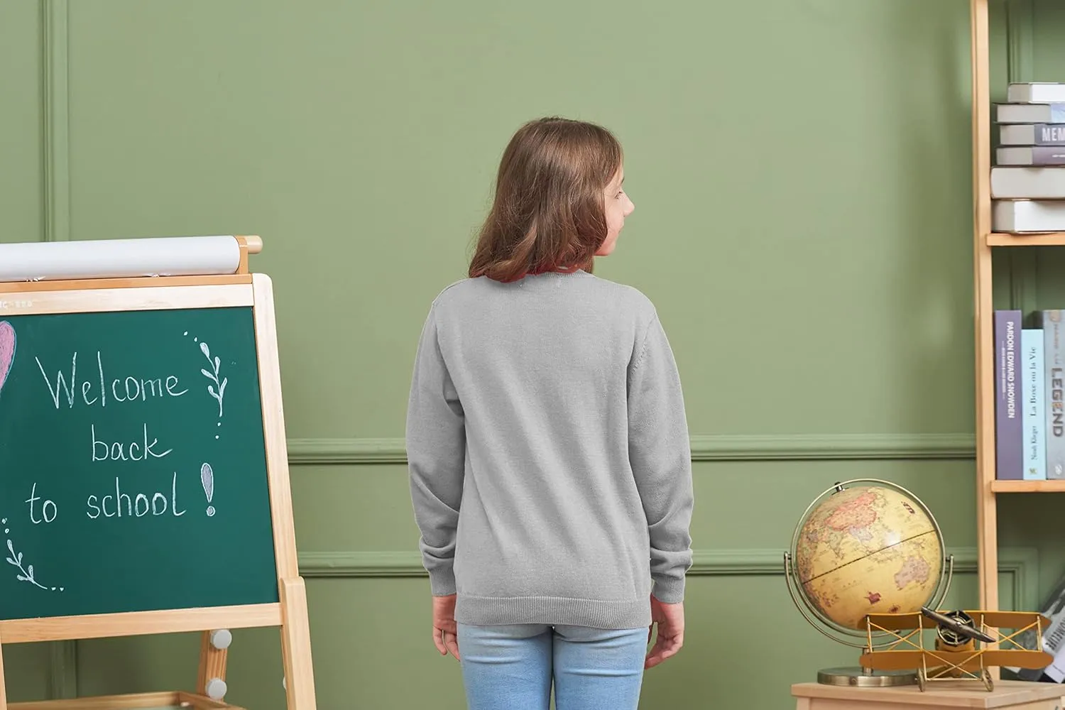 Girls Cardigan Sweaters School Uniforms Cotton Crew Neck Knit Sweater, 6 Months-14 Years
