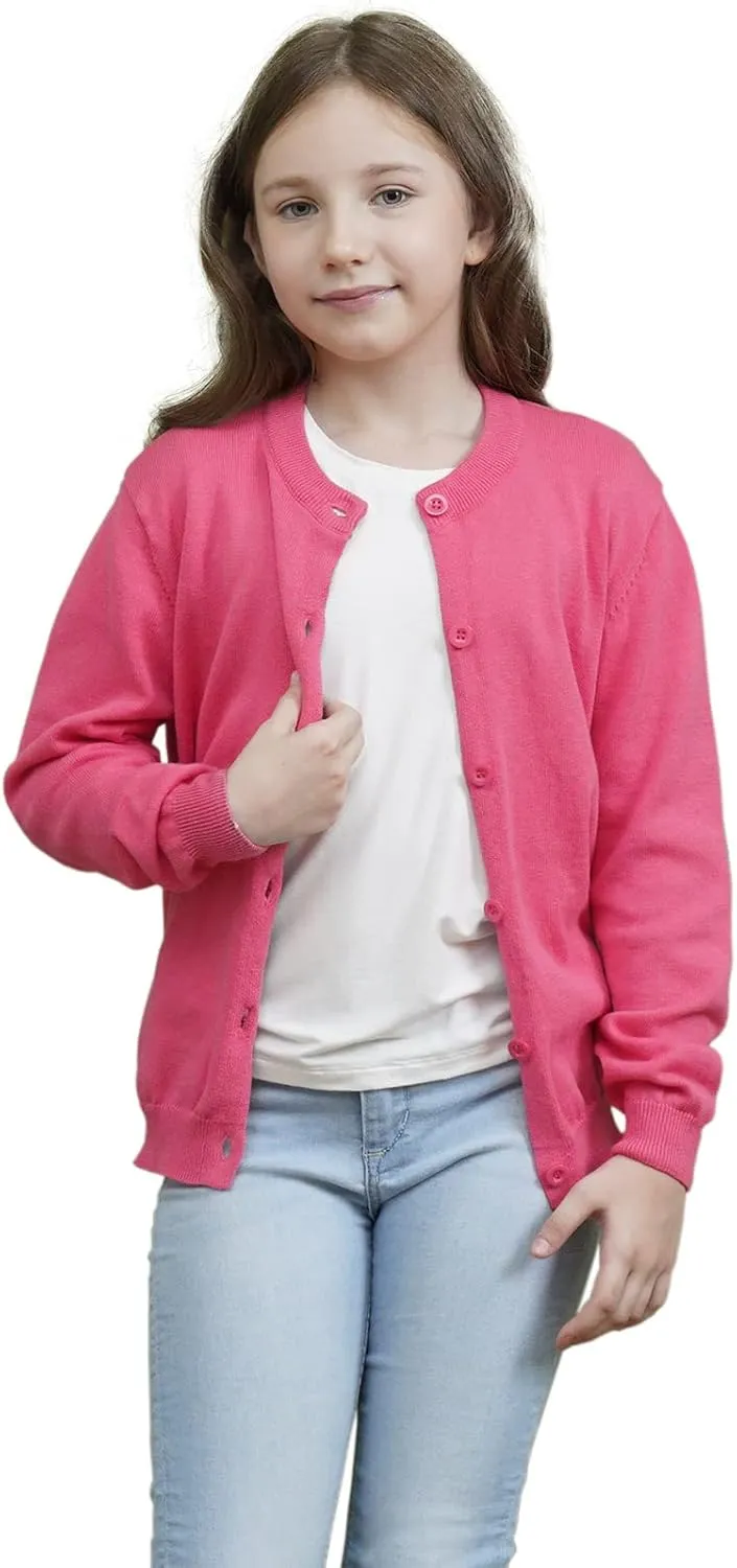 Girls Cardigan Sweaters School Uniforms Cotton Crew Neck Knit Sweater, 6 Months-14 Years
