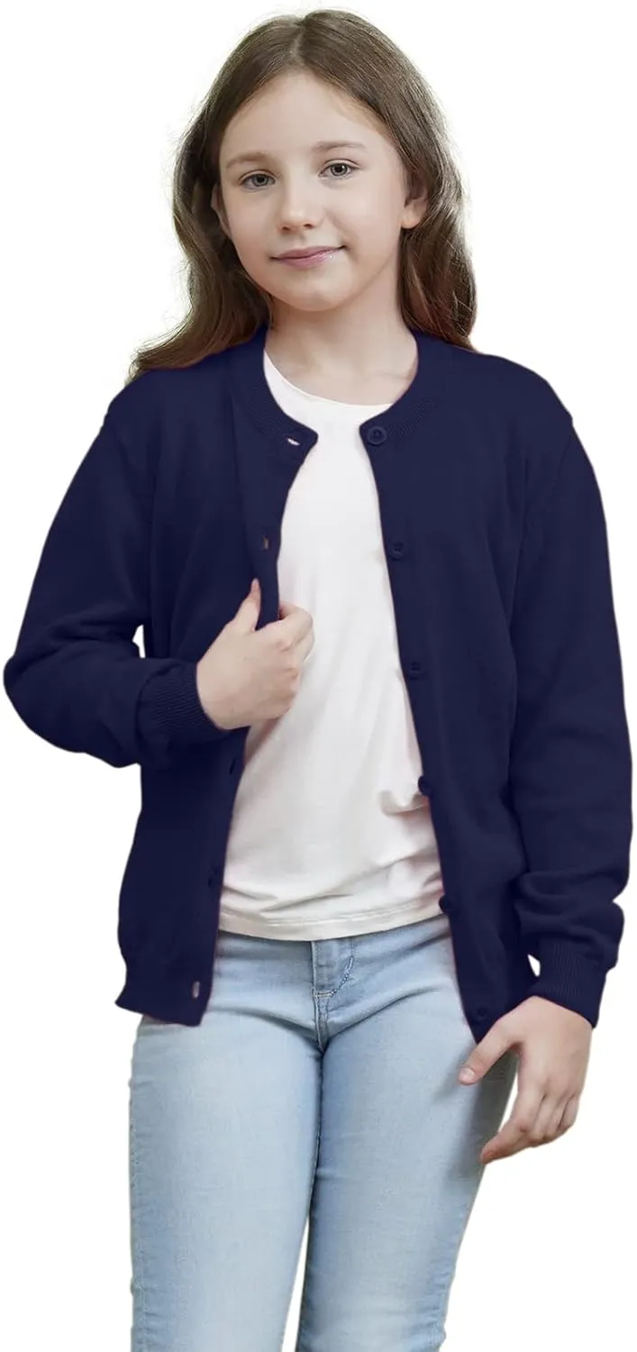 Girls Cardigan Sweaters School Uniforms Cotton Crew Neck Knit Sweater, 6 Months-14 Years