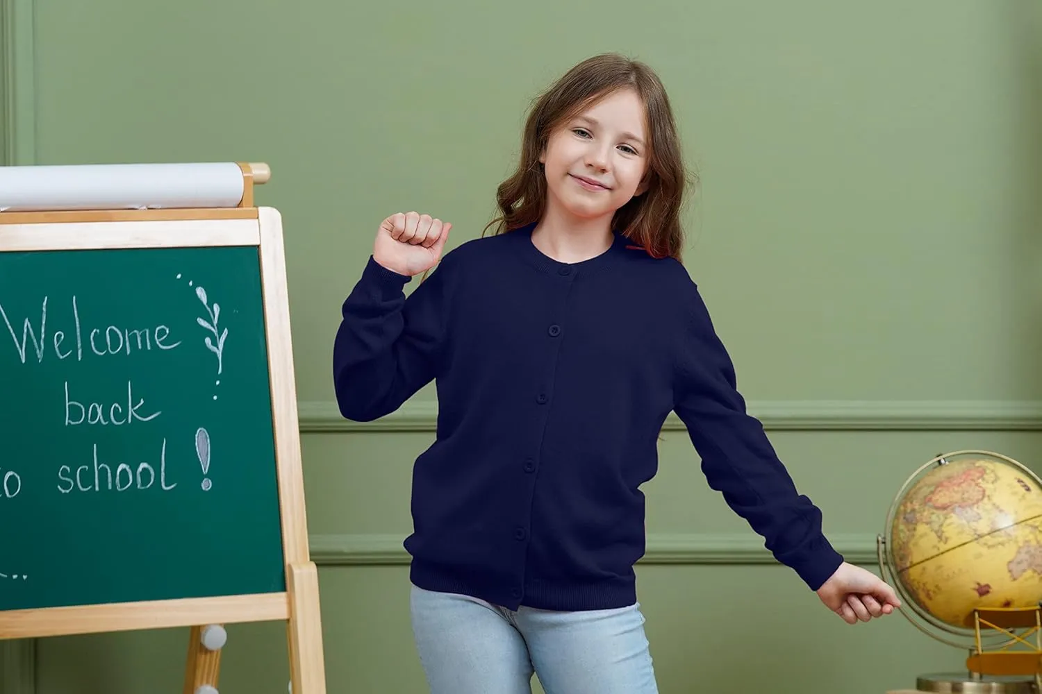 Girls Cardigan Sweaters School Uniforms Cotton Crew Neck Knit Sweater, 6 Months-14 Years