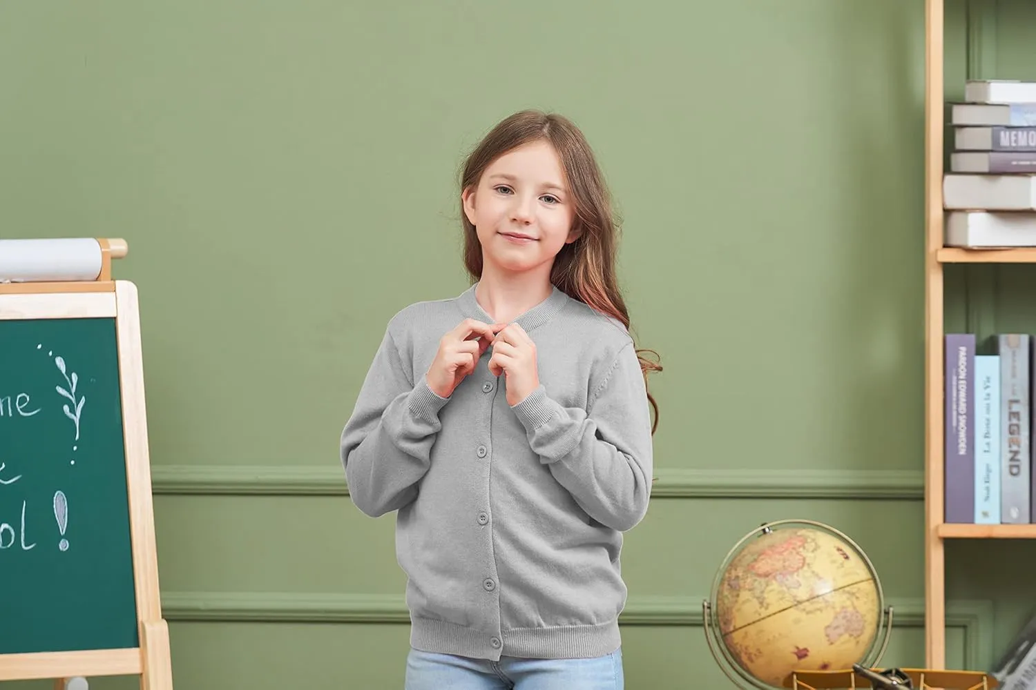 Girls Cardigan Sweaters School Uniforms Cotton Crew Neck Knit Sweater, 6 Months-14 Years