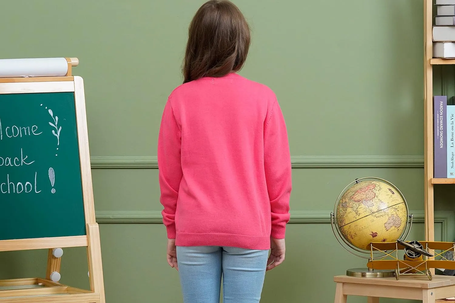 Girls Cardigan Sweaters School Uniforms Cotton Crew Neck Knit Sweater, 6 Months-14 Years