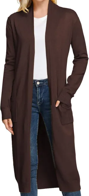 GRACE KARIN Essential Solid Open Front Maxi Long Knitted Cardigan Sweater for Women