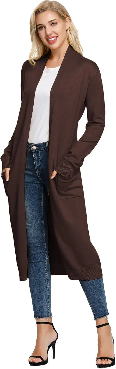 GRACE KARIN Essential Solid Open Front Maxi Long Knitted Cardigan Sweater for Women
