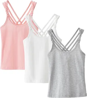 Happy Cherry Girls Sleeveless Tank Top Stretch Undershirts Basic Cami Camisole 3 Pack