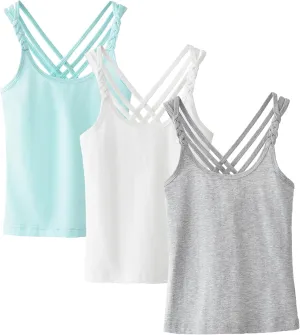 Happy Cherry Girls Sleeveless Tank Top Stretch Undershirts Basic Cami Camisole 3 Pack