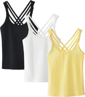 Happy Cherry Girls Sleeveless Tank Top Stretch Undershirts Basic Cami Camisole 3 Pack