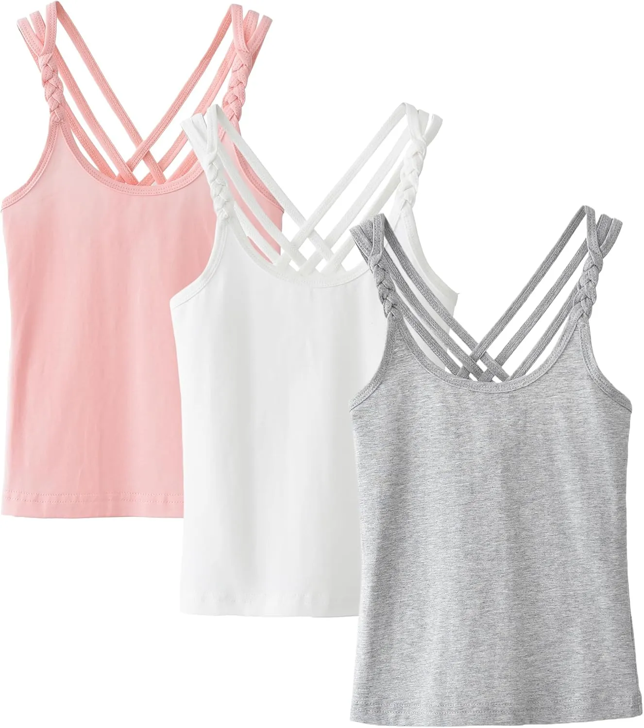 Happy Cherry Girls Sleeveless Tank Top Stretch Undershirts Basic Cami Camisole 3 Pack