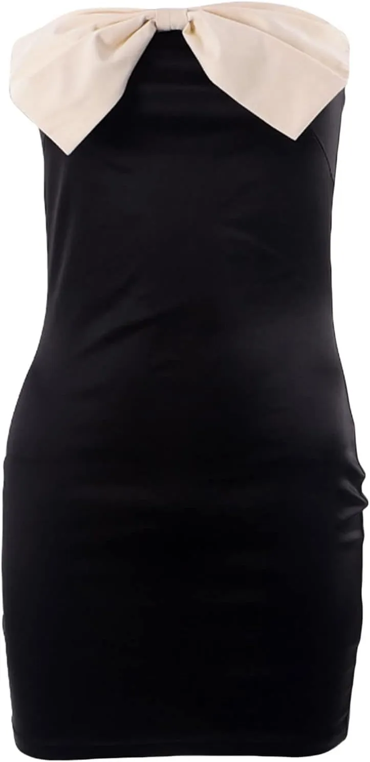 HYxwrjoker Women Y2K Off Shoulder Mini Tube Dress Open Back Strapless Bodycon Dress Pleated A-Line Flare Ruffle Short Dresses