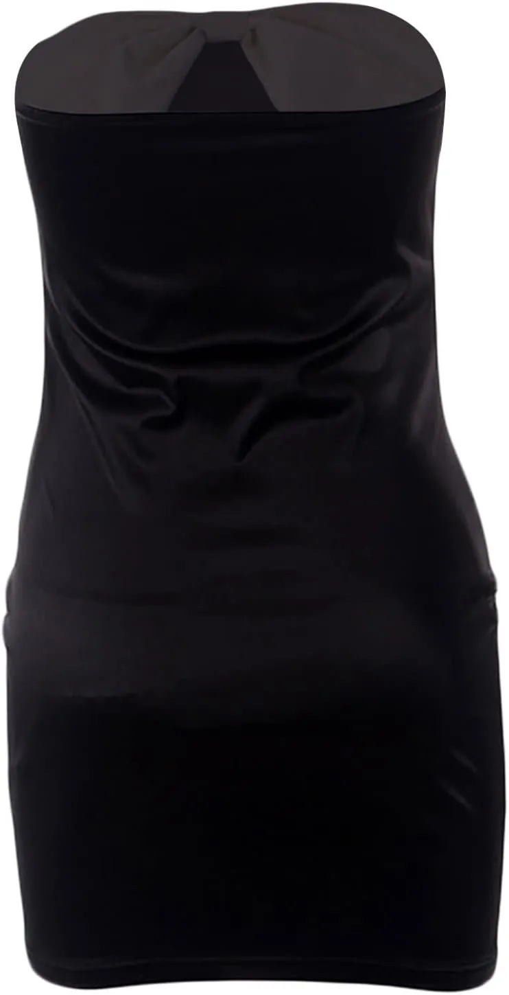 HYxwrjoker Women Y2K Off Shoulder Mini Tube Dress Open Back Strapless Bodycon Dress Pleated A-Line Flare Ruffle Short Dresses