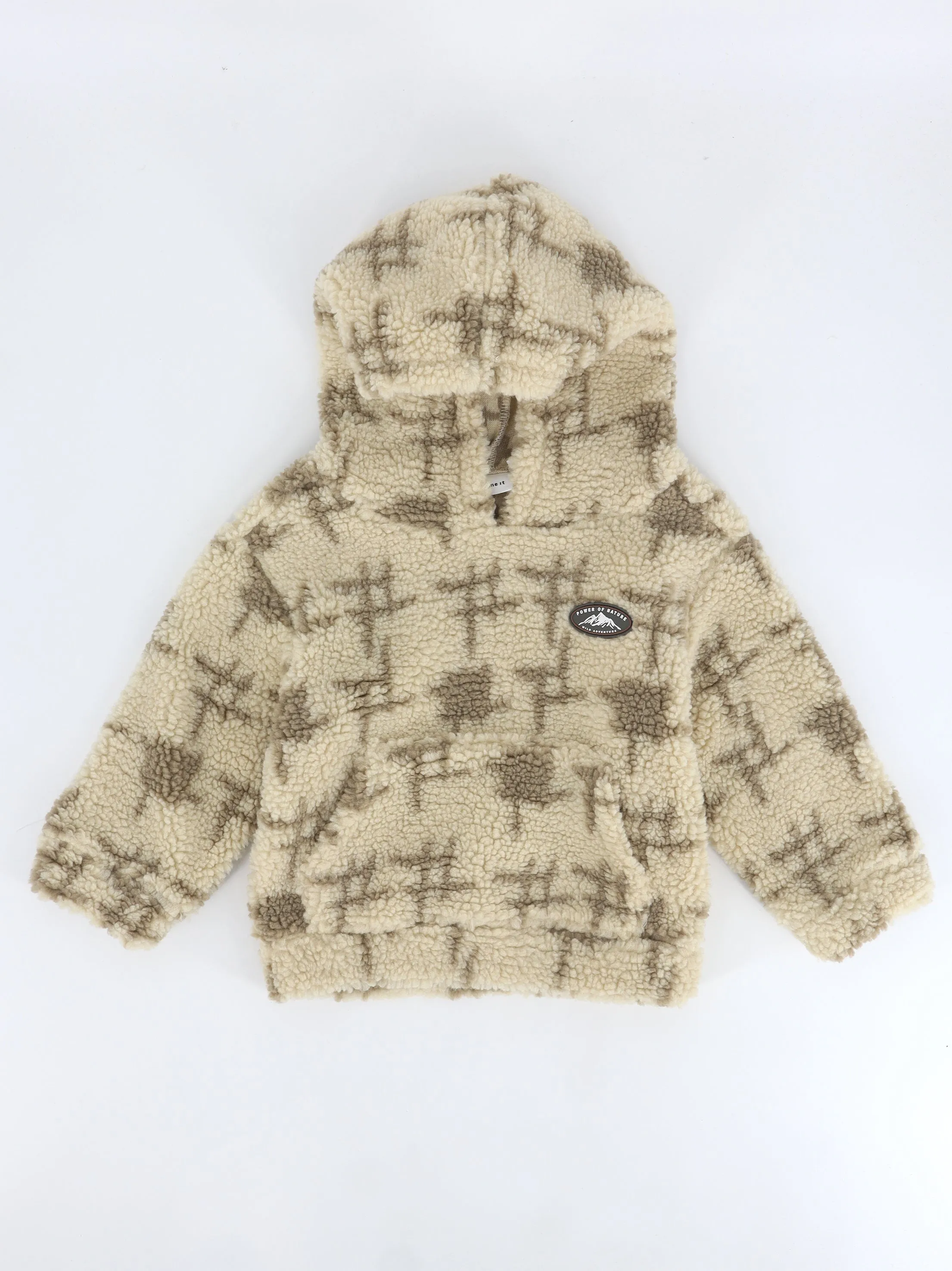 Kids Boy's Printed Sherpa Hoodie,Light Beige
