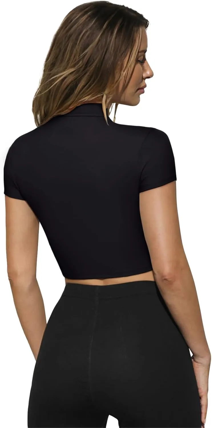 LASLULU Womens Cropped Workout Gym Running Tops Athletic Jackets Short Sleeve Zip up Fitted Tight Track Sports Jacket