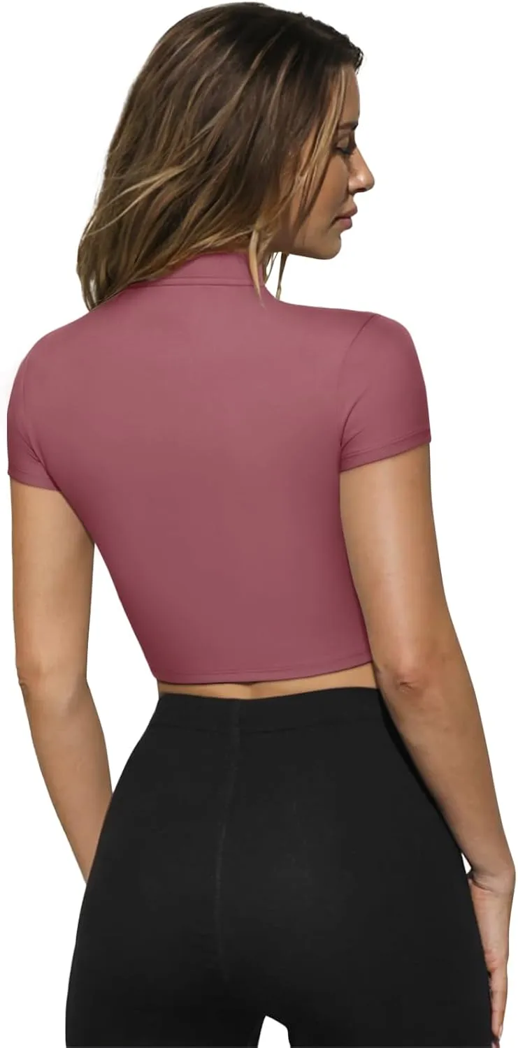 LASLULU Womens Cropped Workout Gym Running Tops Athletic Jackets Short Sleeve Zip up Fitted Tight Track Sports Jacket