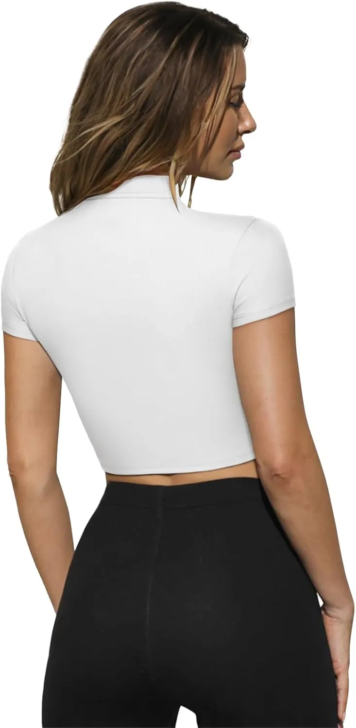 LASLULU Womens Cropped Workout Gym Running Tops Athletic Jackets Short Sleeve Zip up Fitted Tight Track Sports Jacket