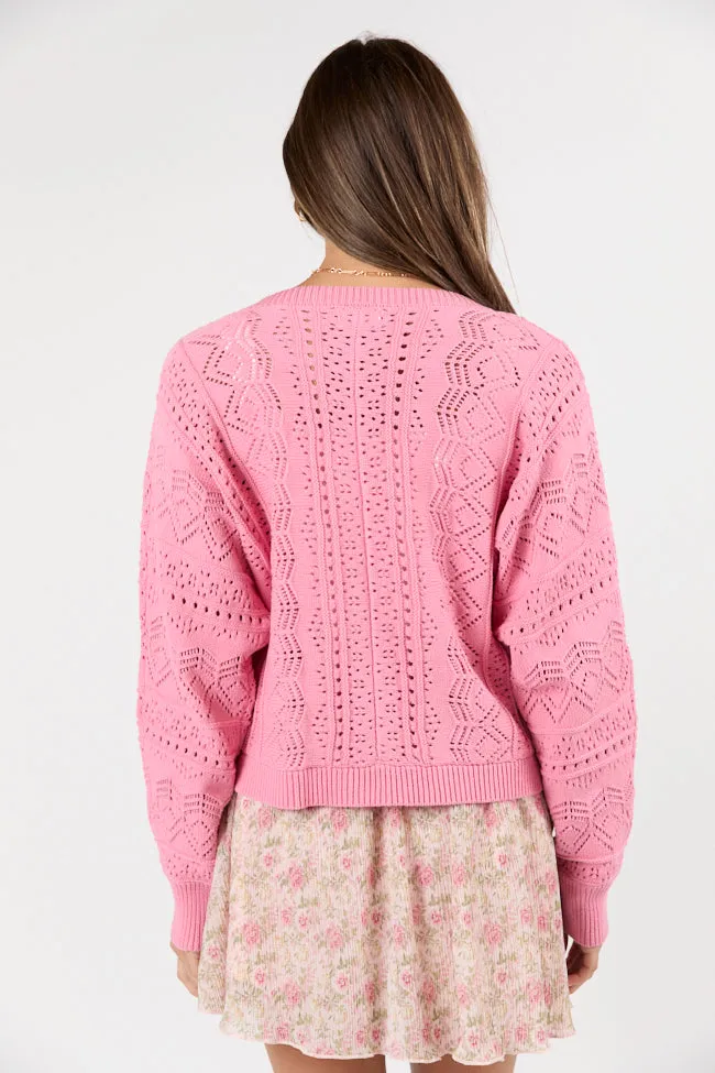 Lasting Impressions Pink Open Knit Cardigan SALE