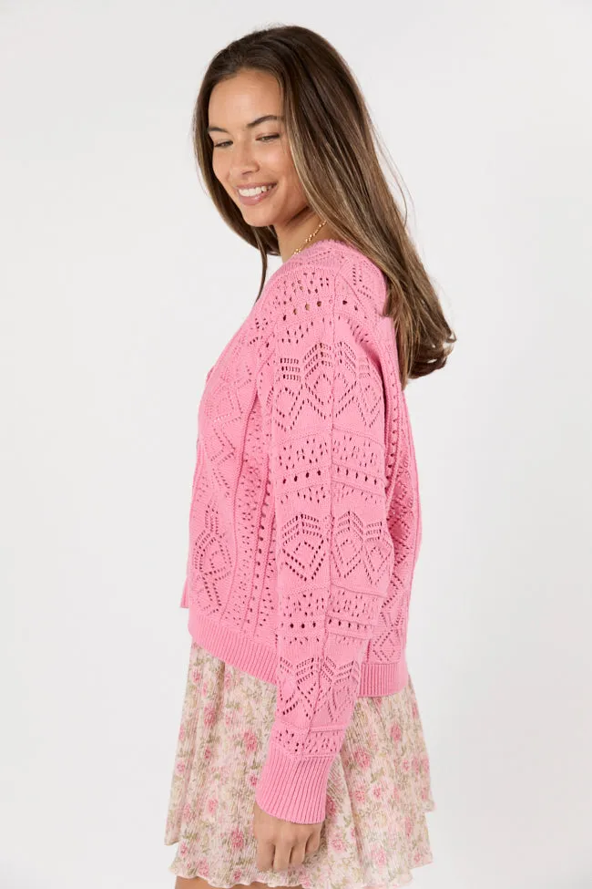 Lasting Impressions Pink Open Knit Cardigan SALE