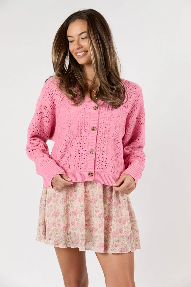 Lasting Impressions Pink Open Knit Cardigan SALE