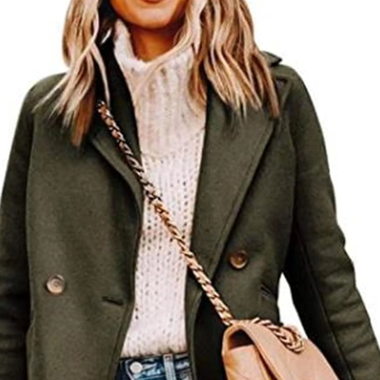 Maiyifu-GJ Womens Notched Lapel Mid Long Trench Coat Double Breasted Wool Blend Coat Winter Casual Long Jackets