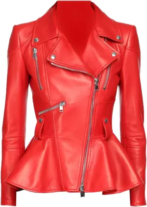 Medusa Black Peplum Fashionable Designer Genuine Leather Jacket Women Missy Plus Size