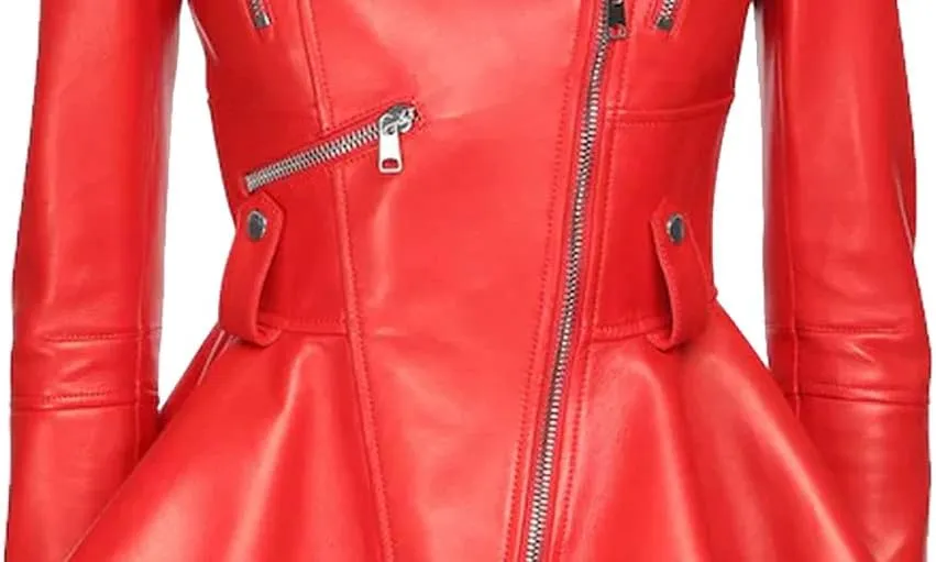 Medusa Black Peplum Fashionable Designer Genuine Leather Jacket Women Missy Plus Size