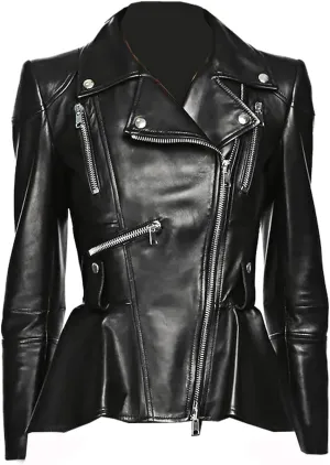 Medusa Black Peplum Fashionable Designer Genuine Leather Jacket Women Missy Plus Size