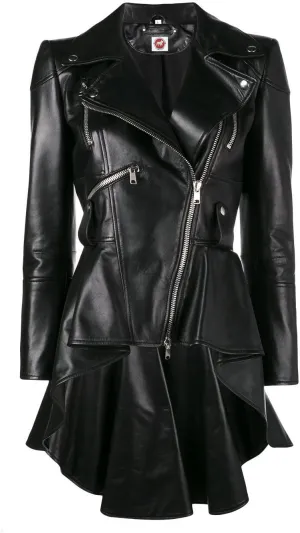 Medusa Black Peplum Fashionable Designer Genuine Leather Jacket Women Missy Plus Size