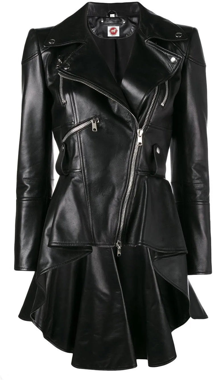 Medusa Black Peplum Fashionable Designer Genuine Leather Jacket Women Missy Plus Size