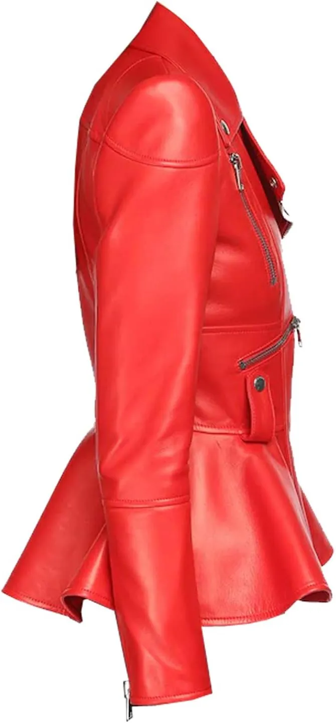 Medusa Black Peplum Fashionable Designer Genuine Leather Jacket Women Missy Plus Size
