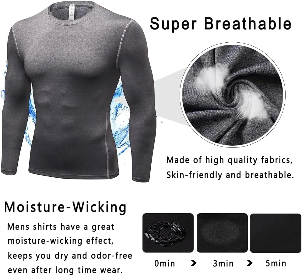 Men's Compression Shirts Long Sleeve Athletic T-Shirts Workout Running Tops Quick Dry Baselayer Undershirts for Football
