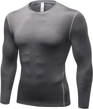 Men's Compression Shirts Long Sleeve Athletic T-Shirts Workout Running Tops Quick Dry Baselayer Undershirts for Football