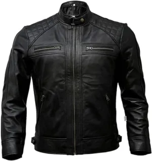 Mens Genuine Leather Biker Jacket Black | Vintage Brown Distressed Lambskin Motorcycle Jackets for Men