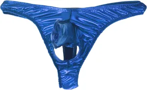 Mens Open Front Panties Lingerie Elephant Nose Thongs Underwear Faux Leather T-Back Low Rise G-String Briefs (Blue,One Size)